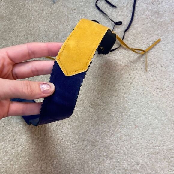 Vintage 70s Country Set Yellow and Navy Hippie Fringe Belt - One Size - Picture 7 of 10